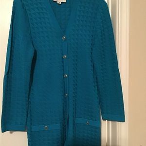 St. John Textured Knit Turquoise 3/4 Length Long Sleeve Jacket/Sweater